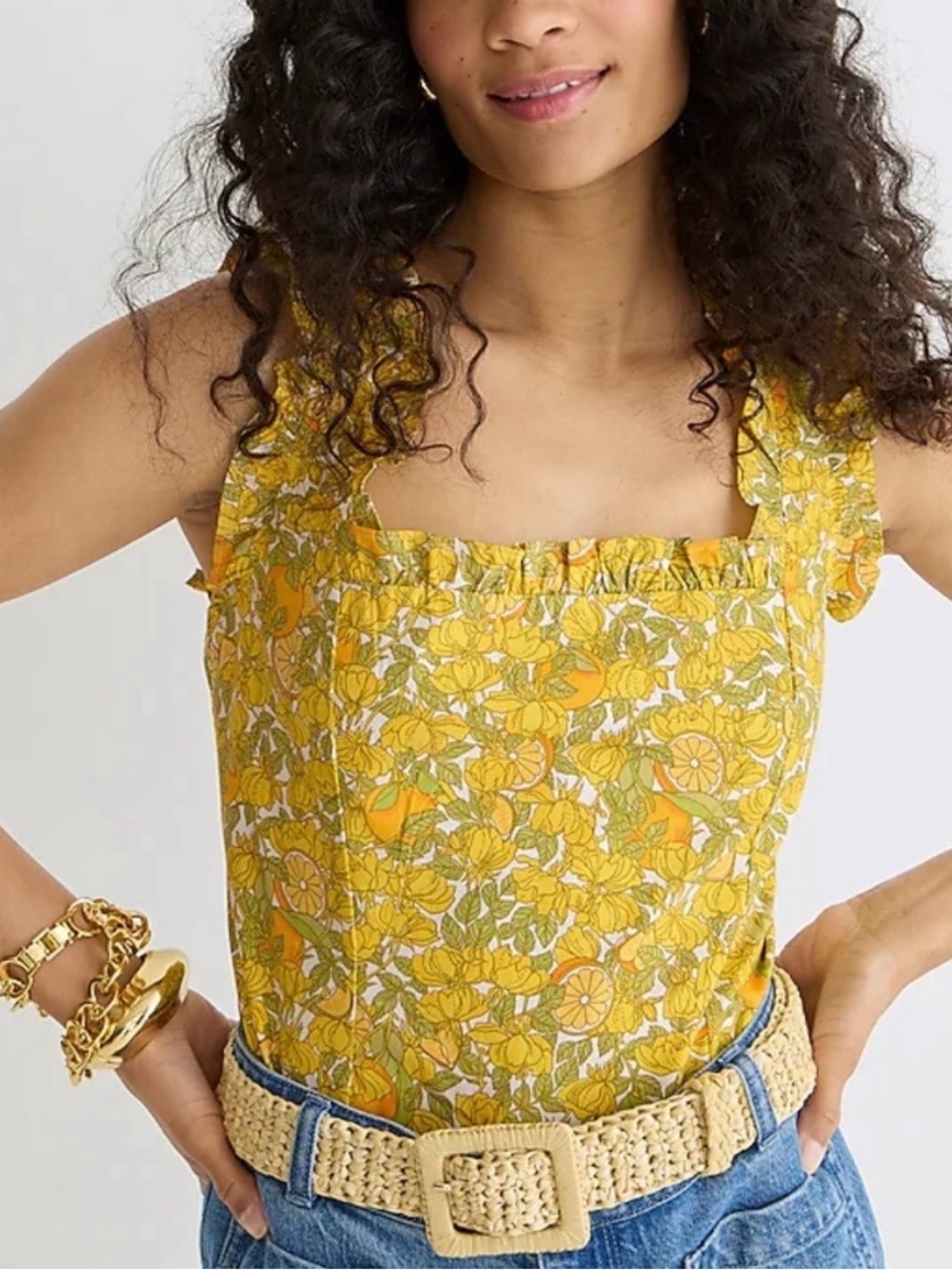 NWT J. Crew Ruffle-trim Stretch Cotton Poplin Top in Limone Orange Print L